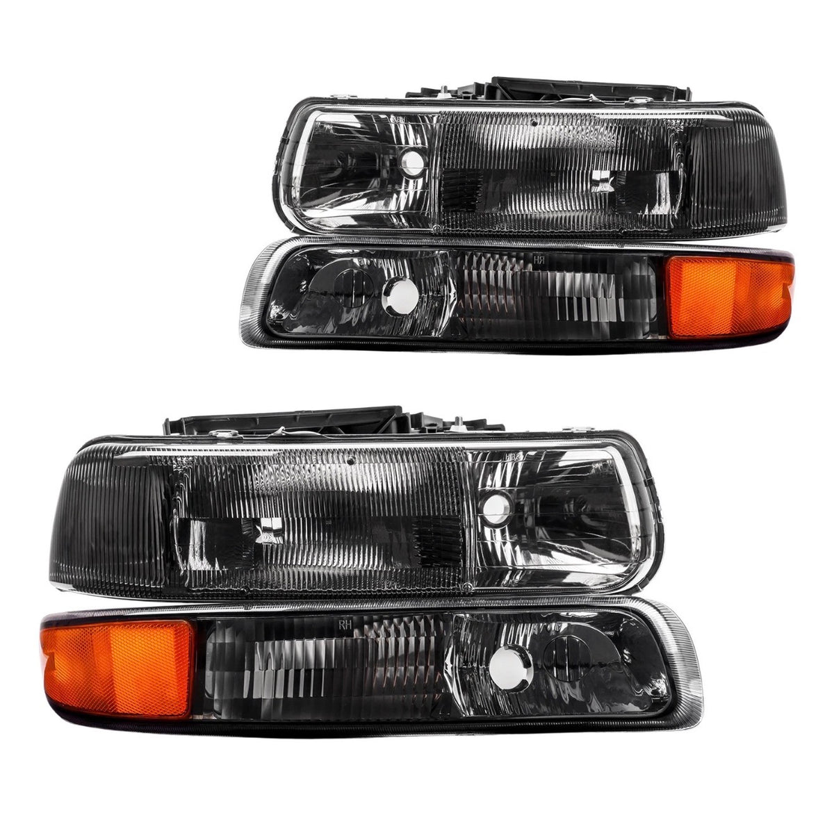 Black Headlights Bumper Lamps For 1999-2002 Chevy Silverado/00-06 Tahoe Suburban amber