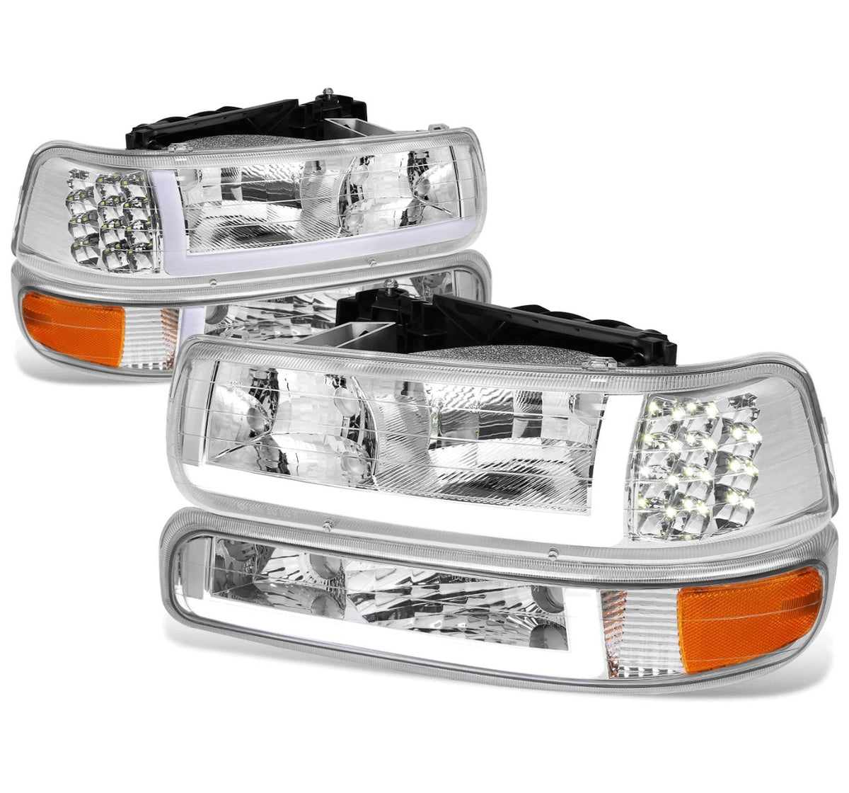 Fit 1999-2002 Chevy Silverado LED DRL Headlight Corner Bumper Signal Lamp Clear