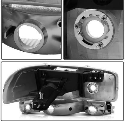 Headlights Assembly+Bumper Light Pair For 2003-2006 GMC Sierra 1500 Clear Lamps