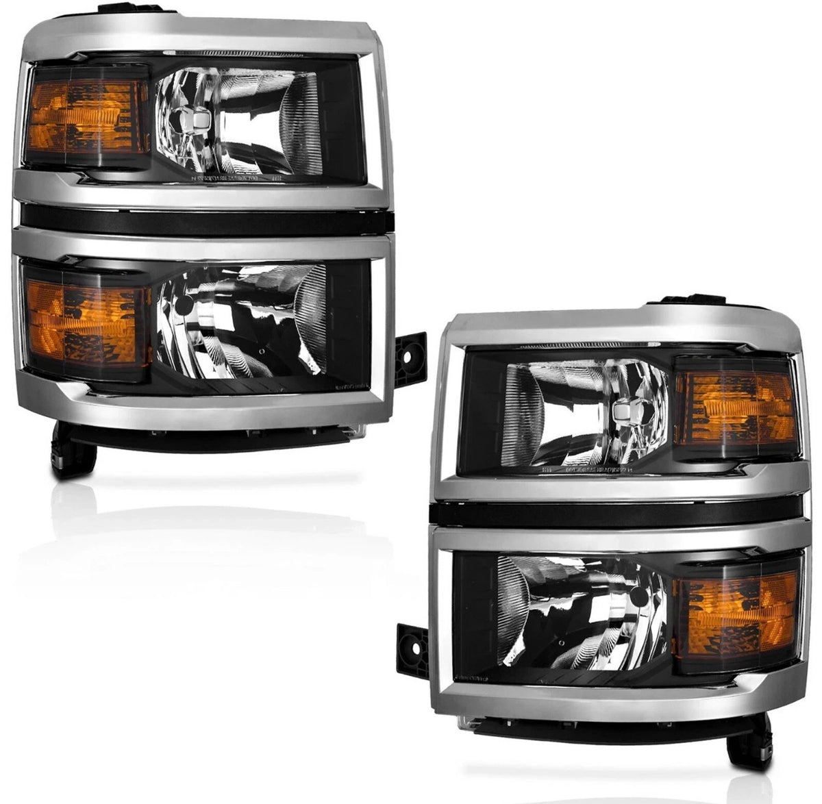 For 2014-2015 Chevy Silverado 1500 Black Headlights Headlamps L+R Pair