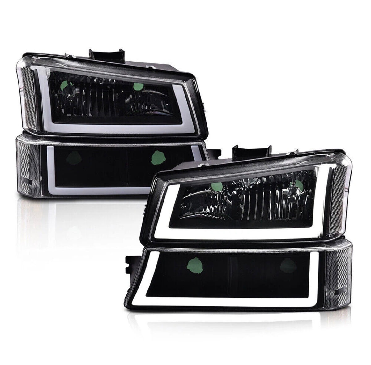 4PCS LED BAR BLACK HEADLIGHTS FIT 03-07 CHEVY SILVERADO 1500 2500 3500 AVALANCHE
