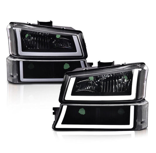 4PCS LED BAR BLACK HEADLIGHTS FIT 03-07 CHEVY SILVERADO 1500 2500 3500 AVALANCHE