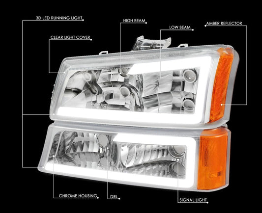 For 2003-2007 Chevy Silverado Avalanche LED DRL Headlight Bumper Signal Lamps