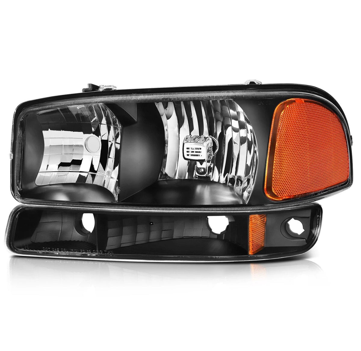 Fit For 1999-2007 GMC Sierra 1500 Yukon XL Headlights Assembly Black Housing L+R