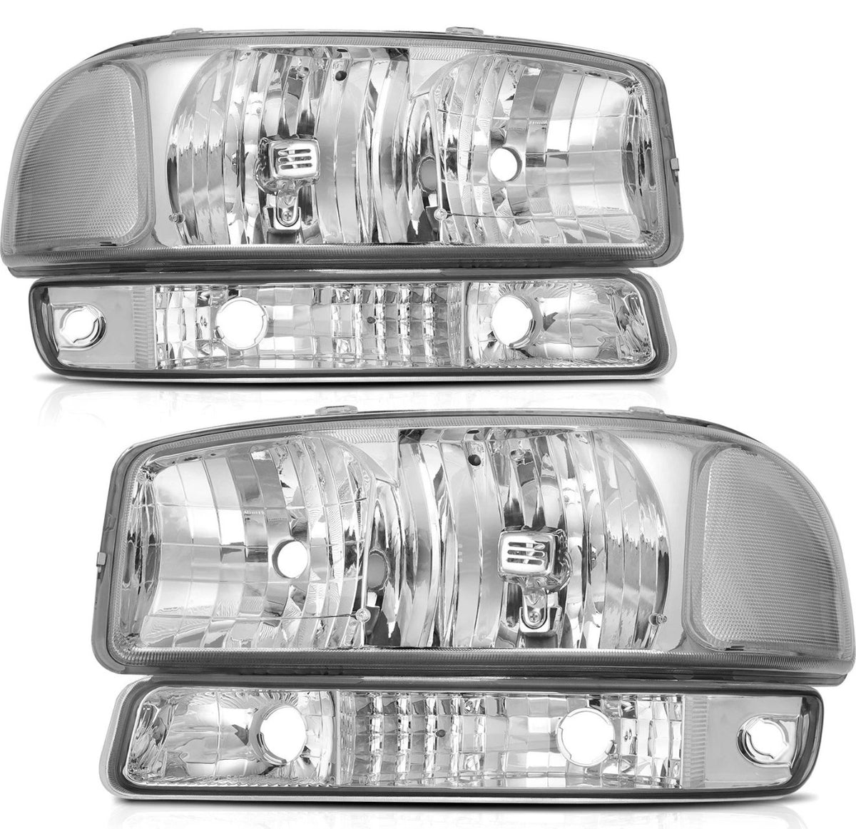 For 2005 2006-2007 GMC Sierra 1500 2500 3500 Yukon Chrome Headlight+Bumper Light