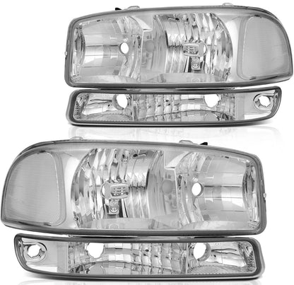 For 2005 2006-2007 GMC Sierra 1500 2500 3500 Yukon Chrome Headlight+Bumper Light