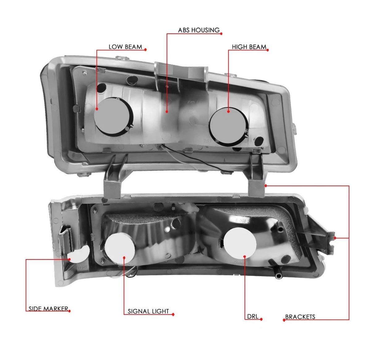 For 2003-2007 Silverado Avalanche LED DRL Headlight Bumper Signal Lamps Chrome