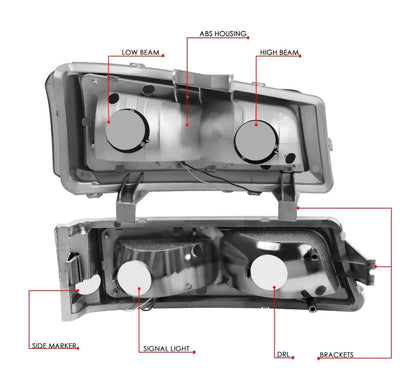 For 2003-2007 Silverado Avalanche LED DRL Headlight Bumper Signal Lamps Chrome