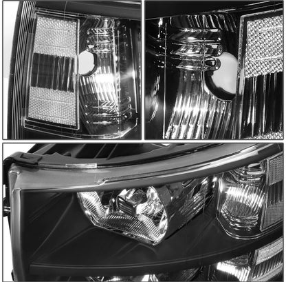 Fit 2007-2014 Chevy Silverado Pair Black Housing Clear Side Headlight/Lamp Set