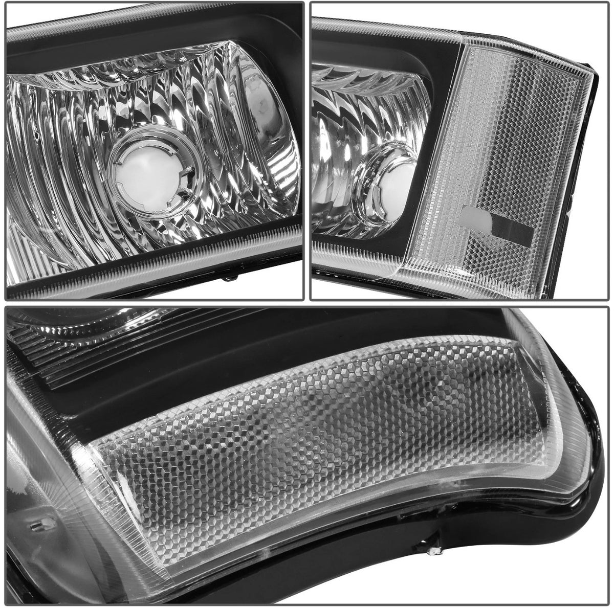 Fit 03-07 Chevy Silverado Black Clear J-Halo LED DRL Headlights w/ Bumper Lamps
