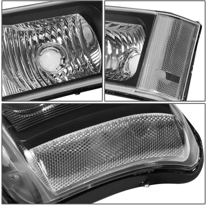 Fit 03-07 Chevy Silverado Black Clear J-Halo LED DRL Headlights w/ Bumper Lamps