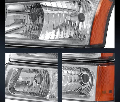 For 2003-2006 Chevy Silverado 1500 2500 3500 Headlights + Bumper Lights