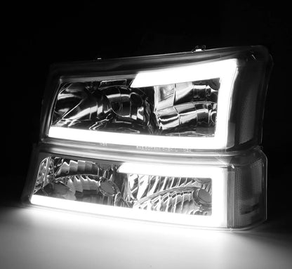 For 2003-2007 Silverado Avalanche LED DRL Headlight Bumper Signal Lamps Chrome