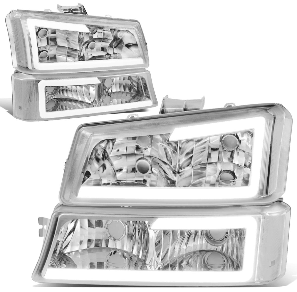 For 2003-2007 Silverado Avalanche LED DRL Headlight Bumper Signal Lamps Chrome