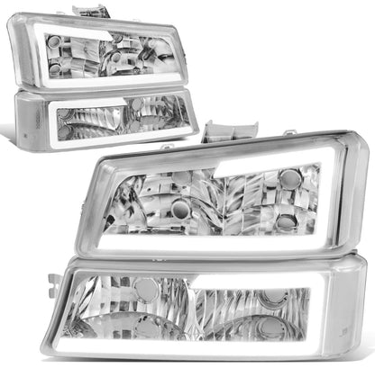 For 2003-2007 Silverado Avalanche LED DRL Headlight Bumper Signal Lamps Chrome