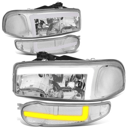 Fit 01-07 Sierra Yukon Denali Switchback LED DRL Bumper Headlights Chrome/Clear