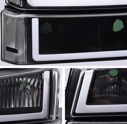 4PCS LED BAR BLACK HEADLIGHTS FIT 03-07 CHEVY SILVERADO 1500 2500 3500 AVALANCHE