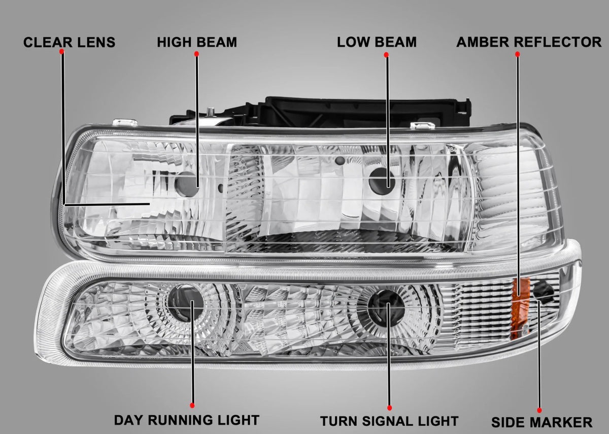Clear lens+Chrome housing+Amber corner Fit For 1999-2002 Chevy Silverado 2000-2006 Tahoe Suburban 1500