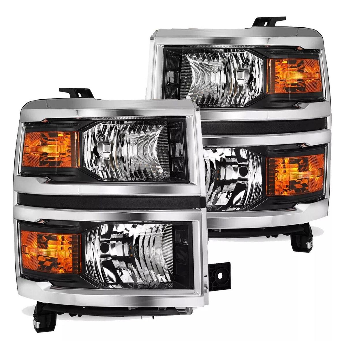 For 2014-2015 Chevy Silverado 1500 Black Headlights Headlamps L+R Pair