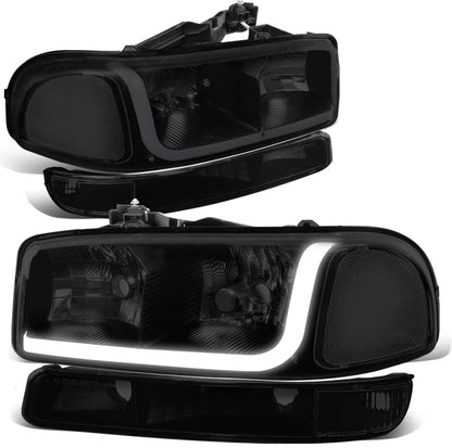 For 1999-2007 Sierra 1500 2500 LED DRL Headlight Bumper Signal Lamp Tinted Clear