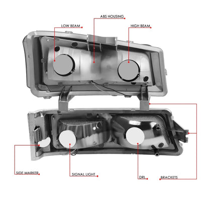 For 2003-2007 Chevy Silverado Avalanche LED DRL Headlight Bumper Signal Lamps