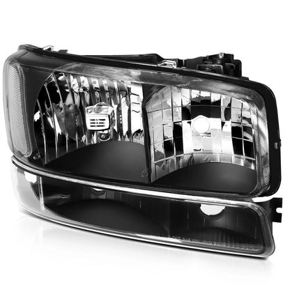 Black Housing Pair Fit For 1999-2007 GMC Sierra Headlights Assembly Bumper light (ADD MORE PICTURES FOR THE BACK)