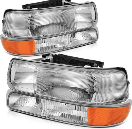 Chrome Headlight Front Lamps For 1999-2002 Chevy Silverado 2000-2006 Suburban