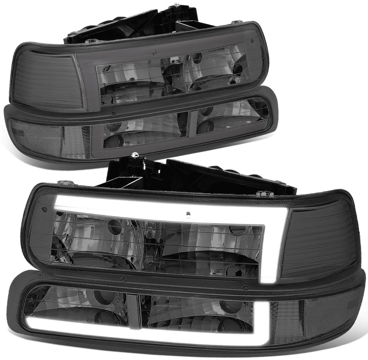 Fit 99-06 Silverado Suburban Pair LED DRL Chrome/ Smoked Headlight Bumper Lamp