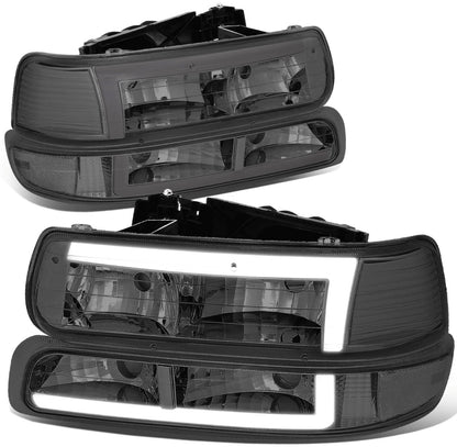 Fit 99-06 Silverado Suburban Pair LED DRL Chrome/ Smoked Headlight Bumper Lamp