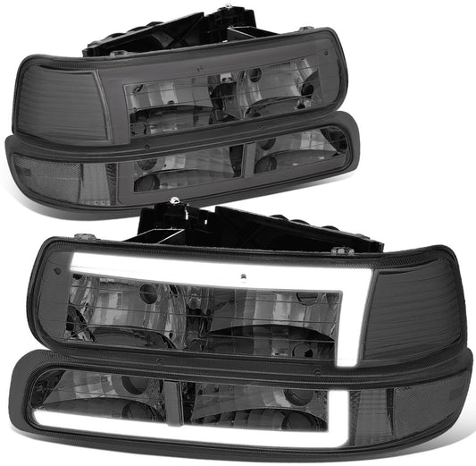 Fit 99-06 Silverado Suburban Pair LED DRL Chrome/ Smoked Headlight Bumper Lamp