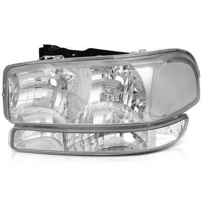 For 2005 2006-2007 GMC Sierra 1500 2500 3500 Yukon Chrome Headlight+Bumper Light