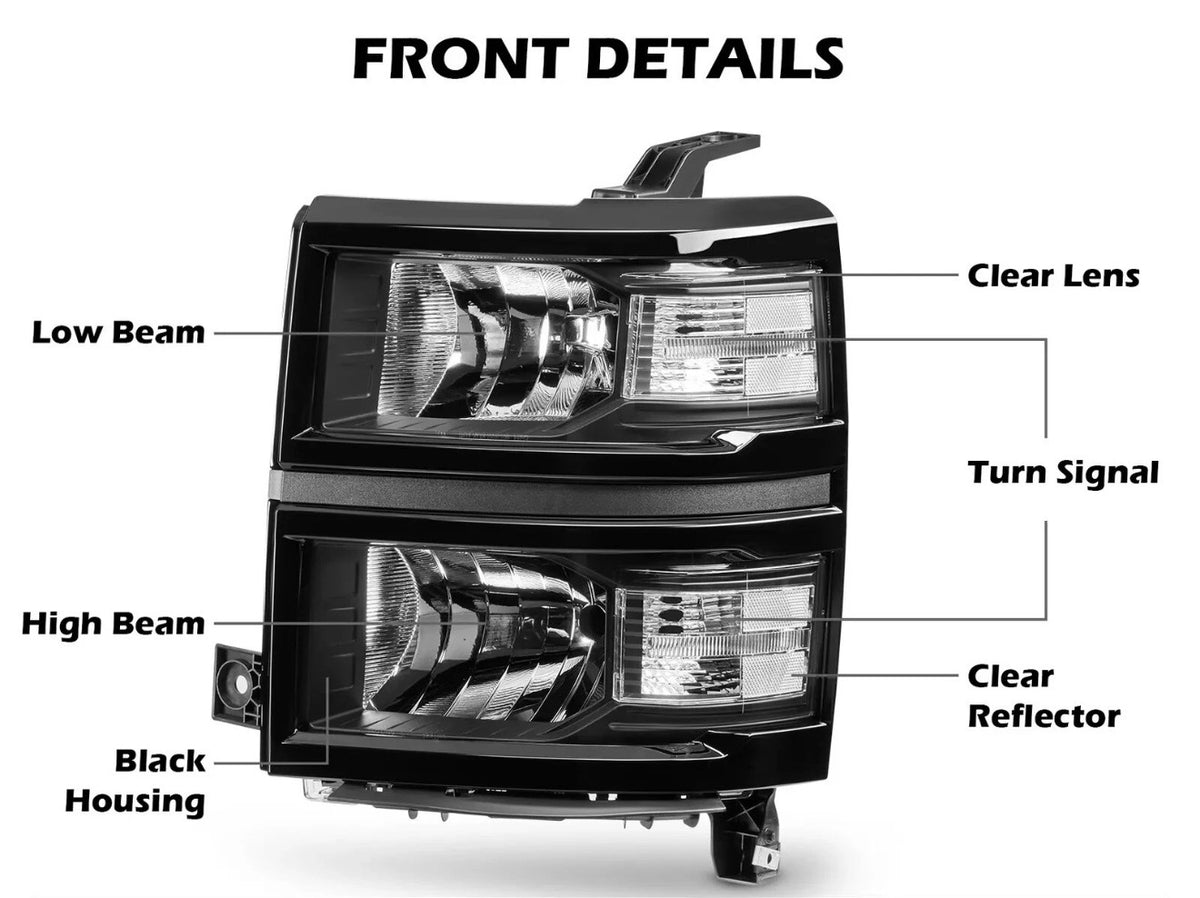For 2014-2015 Chevy Silverado 1500 Pickup Black Headlights Headlamps LH+RH 14-15