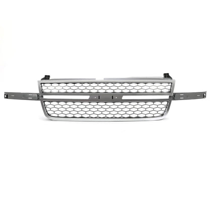 Chrome Gray Grille Honeycomb Style Fit For 2003-2007 Silverado 1500 2500 3500 HD