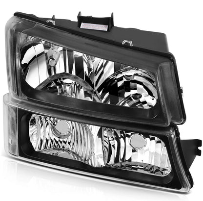 Headlights Assembly+Bumper Lamps Fits 2003-2006 Chevrolet Silverado Black Front