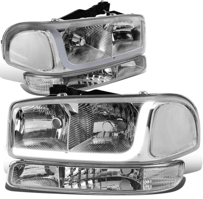 For 1999-2007 Sierra 1500 2500 LED DRL Headlight Bumper Signal Lamp Chrome Clear