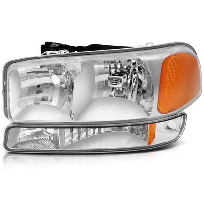 Headlights Assembly+Bumper Light Pair For 2003-2006 GMC Sierra 1500 Clear Lamps