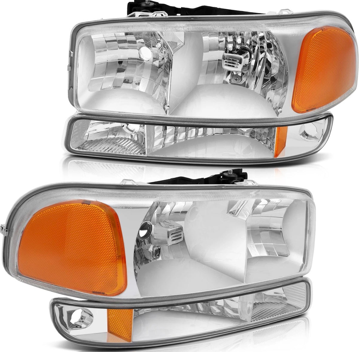 Headlights Assembly+Bumper Light Pair For 2003-2006 GMC Sierra 1500 Clear Lamps