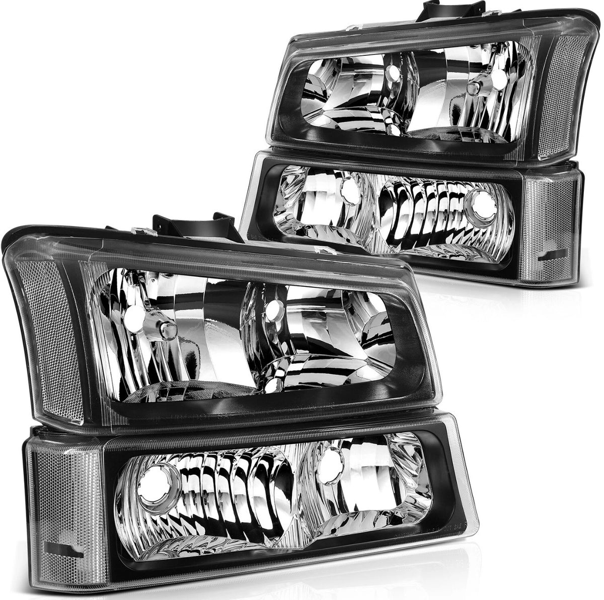 Headlights Assembly+Bumper Lamps Fits 2003-2006 Chevrolet Silverado Black Front