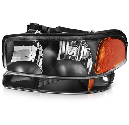Fit For 1999-2007 GMC Sierra 1500 Yukon XL Headlights Assembly Black Housing L+R