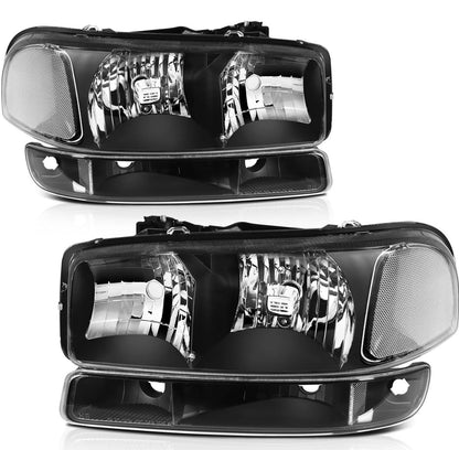 Black Housing Pair Fit For 1999-2007 GMC Sierra Headlights Assembly Bumper light (ADD MORE PICTURES FOR THE BACK)