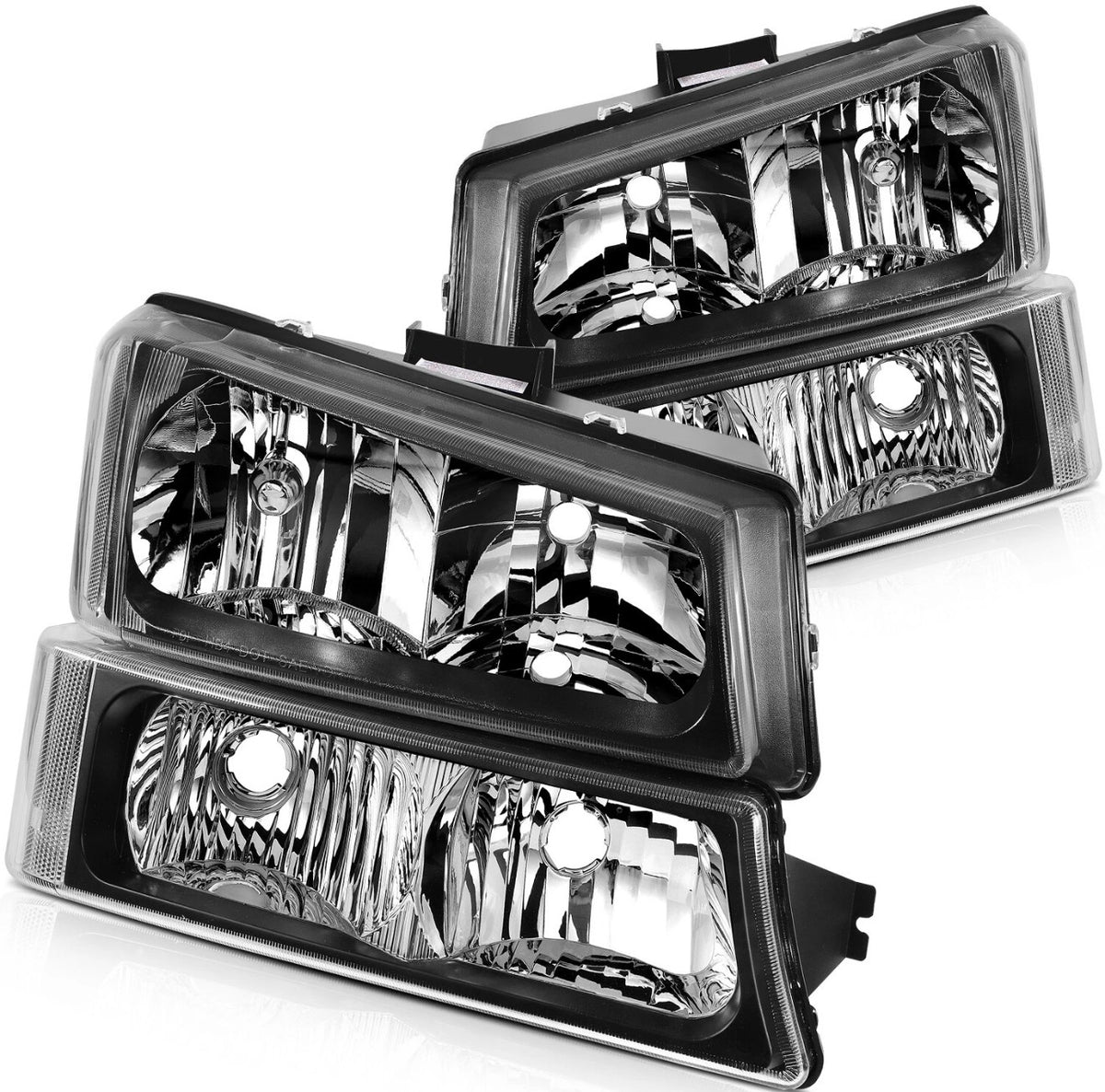 Headlights Assembly+Bumper Lamps Fits 2003-2006 Chevrolet Silverado Black Front
