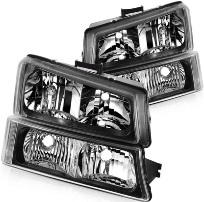 Headlights Assembly+Bumper Lamps Fits 2003-2006 Chevrolet Silverado Black Front