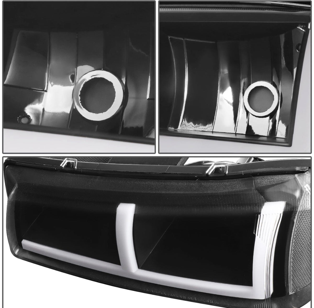 Fit 03-07 Silverado 1500-3500 F-Pattern LED DRL Headlights Bumper Lamps Black