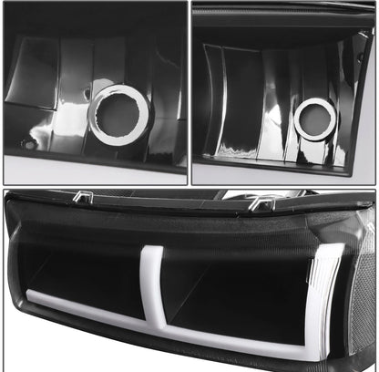 Fit 03-07 Silverado 1500-3500 F-Pattern LED DRL Headlights Bumper Lamps Black