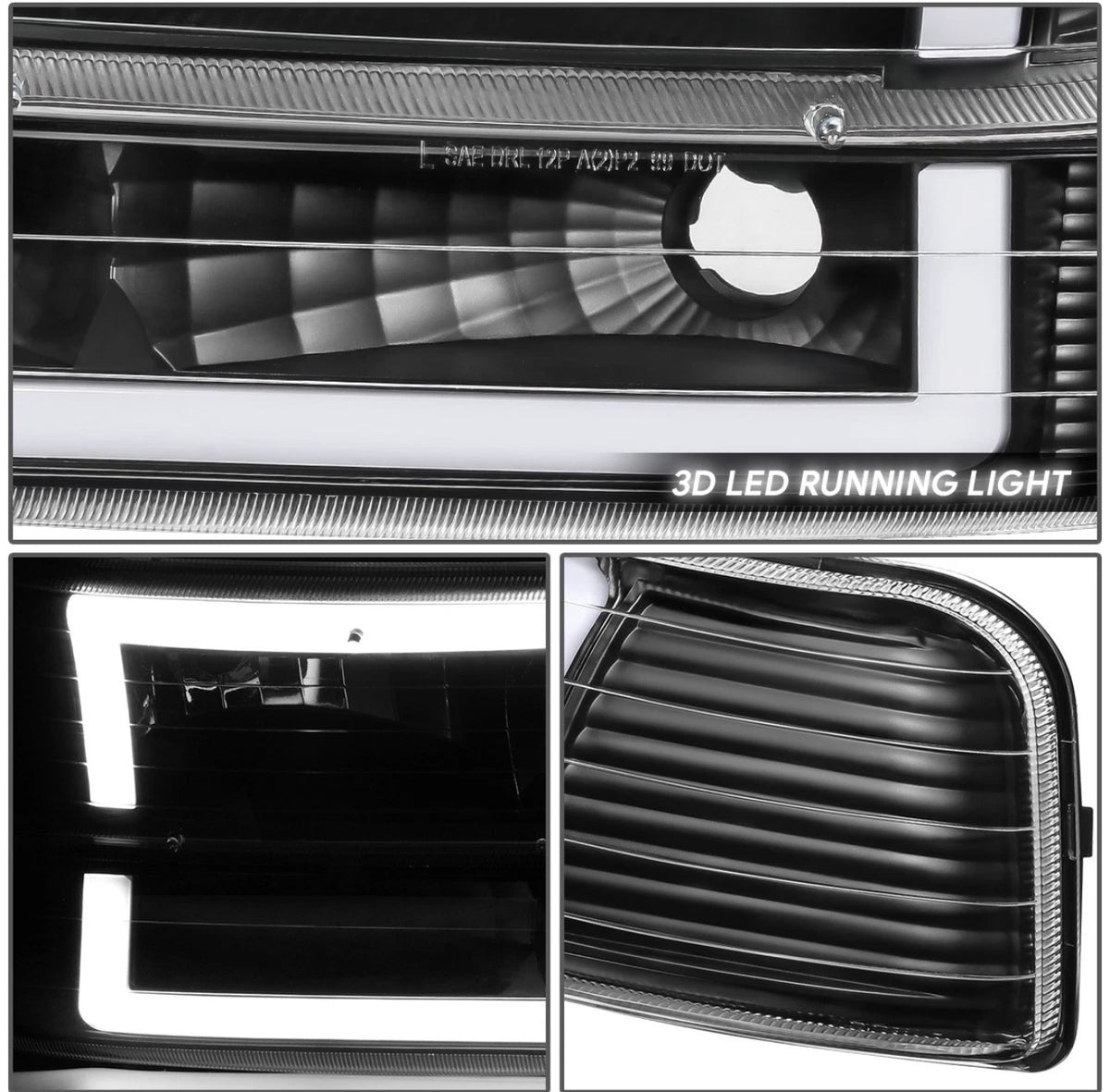 Fit 99-06 Silverado Suburban Tahoe Black C-Shape LED DRL Headlights +Bumper Lamp