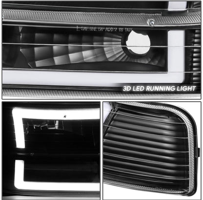 Fit 99-06 Silverado Suburban Tahoe Black C-Shape LED DRL Headlights +Bumper Lamp