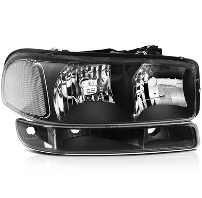 Black Housing Pair Fit For 1999-2007 GMC Sierra Headlights Assembly Bumper light (ADD MORE PICTURES FOR THE BACK)