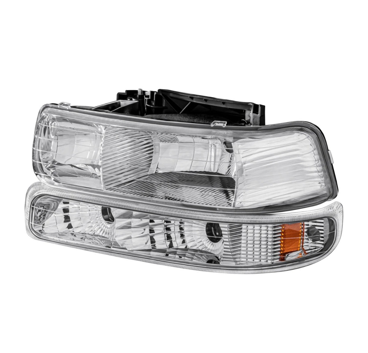 Clear lens+Chrome housing+Amber corner Fit For 1999-2002 Chevy Silverado 2000-2006 Tahoe Suburban 1500