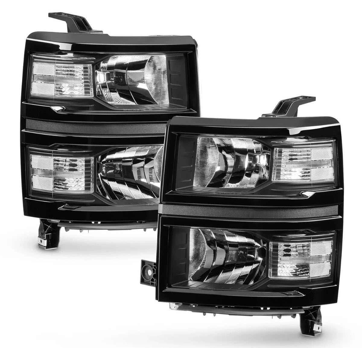 For 2014-2015 Chevy Silverado 1500 Pickup Black Headlights Headlamps LH+RH 14-15