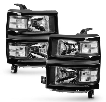 For 2014-2015 Chevy Silverado 1500 Pickup Black Headlights Headlamps LH+RH 14-15